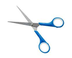 Small kid scissors with blue handle isolated on white background with clipping path. photo