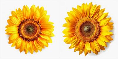 A top view of a vibrant sunflower. Isolated white background. AI Generated. photo