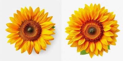 A top view of a vibrant sunflower. Isolated white background. AI Generated. photo