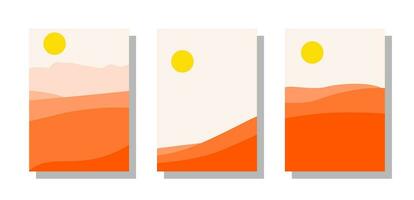 Abstract orange landscape poster collection. Mountain nature scenery background. Vector illustration