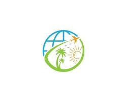 Abstract earth beach traveling logo design with icon palm tree symbol vector icon.