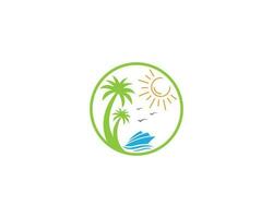 Abstract Boat beach and tourism logo design with palm tree symbol vector concept.