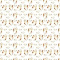 Seamless pattern with a cute cat, which asks for hands and a cat's muzzle. Doodle color vector illustration.