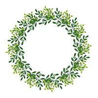 Cute hand drawn round frame with floral elements, herbs, leaves, twigs. Vector illustration for wedding design, logo and greeting card.