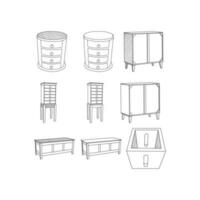 Set of Cabinet And Antique Box simple Modern outline style icons. Stroke vector illustration on a white background.