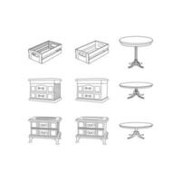 Set of Chest And Round Table line simple furniture design, element graphic illustration template vector