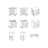 Set of Cabinet And Bed Table Modern outline style icons. Stroke vector illustration on a white background.