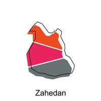 Map of Zahedan illustration design template, geometric shapes and lines style isolated on white background vector