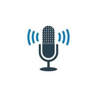 Podcast Icon. With Microphone and Signal Symbols. Editable Flat Vector Illustration.