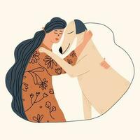 niña y perro. el concepto de animales de apoyo emocional. amistad entre un perrito y un humano. ilustración vectorial dibujada a mano con estilo vector