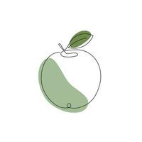 Apple drawn in one continuous line with color spots. One line drawing, minimalism. Vector illustration.