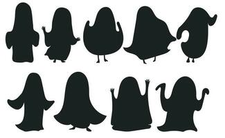 Ghosts, silhouette of ghosts. Set of silhouettes of ghosts. Halloween ghosts.  Halloween, holiday. Souls. Silhouette, black shadow. Frightening, shadow theater. vector
