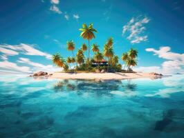 Tropical palm tree island with palm trees - photo