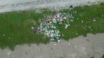 Aerial view fly downward to the dirty rubbish trash video