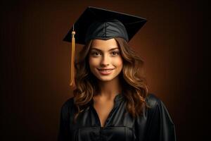 young graduate with cap on solid color background photoshoot photo