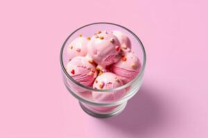 AI Generativeice cream in a glass bowl on solid color background photo