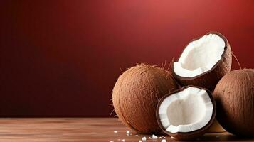 AI Generative Coconut on brown background with  minimalist and copy space photo