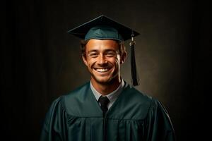 young graduate with cap on solid color background photoshoot photo