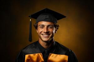 young graduate with cap on solid color background photoshoot photo