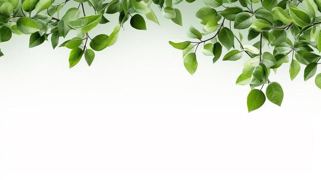 soft green tree branches on white background with copy space photo