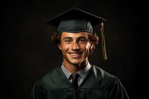 young graduate with cap on solid color background photoshoot photo