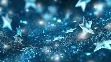 Abstract shiny background with blue glitter. Scattered confetti sparkles with light blue pastel color. Generated AI. photo