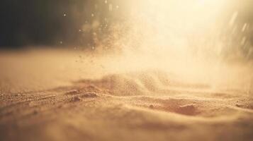 Dust particles sprayed by the wind. Sand on the ground or dust on the floor. Generative AI. photo