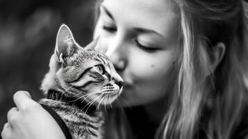 Tender cat cuddling. Cute delicate kitten. . photo