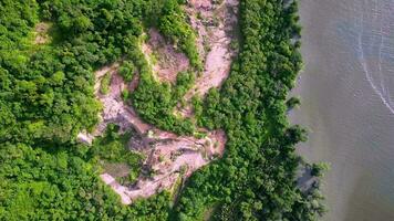 Aerial view land clearing for sand quarry beside the coastal video