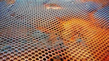 resumen metálico cuadrícula antecedentes. oxidado industrial cuadrícula textura. generado ai. foto