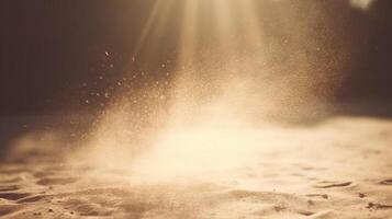 Dust particles sprayed by the wind. Sand on the ground or dust on the floor. . photo