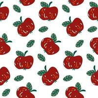 Seamless pattern with cartoon red apples in retro style. Fruit background. Vector printing on fabric and wallpaper. Cute fruits on a white background