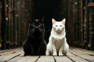 AI Generative Two black and white cats sitting together photo