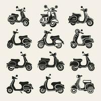 scooter silueta íconos conjunto logo negro motocicleta vehículo siluetas vector ilustración