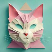 cat head, paper art style illustration.Generative AI photo