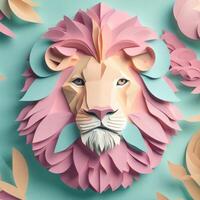 lion, paper art style illustration. photo
