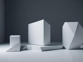 blank Geometric shapes podium for product display. photo