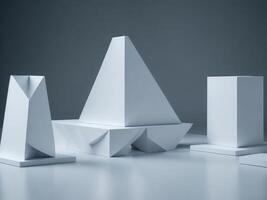 blank Geometric shapes podium for product display. photo