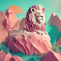 lion, paper art style illustration.Generative AI photo