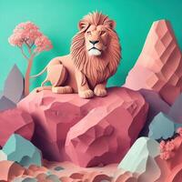 lion, paper art style illustration.Generative AI photo