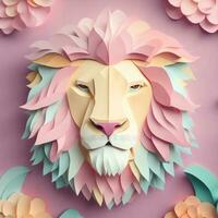 lion, paper art style illustration.Generative AI photo