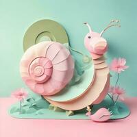snail, paper art style illustration.Generative AI photo