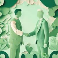 business hand shaking, paper art style illustration, pastel color theme. photo