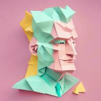 businessman head, paper art style illustration, pastel color theme.generative AI photo