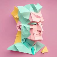 businessman head, paper art style illustration, pastel color theme. photo