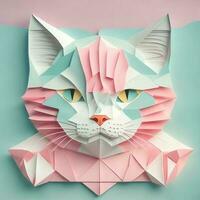 cat head, paper art style illustration.Generative AI photo