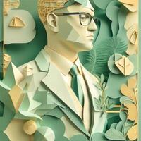 business hand shaking, paper art style illustration, pastel color theme. photo