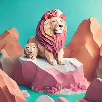 lion, paper art style illustration. photo