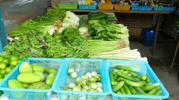 Essen Markt im Thailand. frisch Gemüse und Kräuter. Meeresfrüchte video