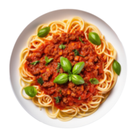 huis gemaakt spaghetti bolognese gemaakt met vlees en pasta geïsoleerd. illustratie ai generatief png